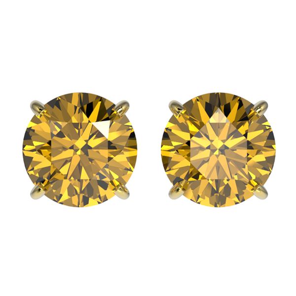 2 ctw Certified Intense Yellow Diamond Stud Earrings 10k Yellow Gold - REF-294K5Y