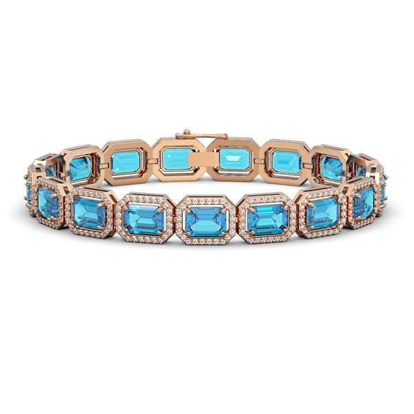 23.66 ctw Swiss Topaz & Diamond Micro Pave Halo Bracelet 10k Rose Gold - REF-345W5H
