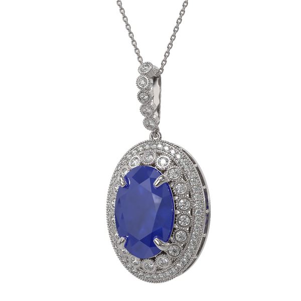 18.25 ctw Sapphire & Diamond Victorian Necklace 14K White Gold - REF-314G9W