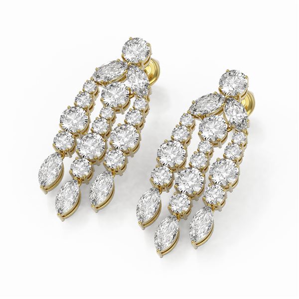6.4 ctw Round & Marquise cut Diamond Earrings 18K Yellow Gold - REF-782F9M
