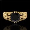 Image 2 : 1 ctw Fancy Black Diamond Engagment Art Deco Ring 18k Yellow Gold - REF-90A9N
