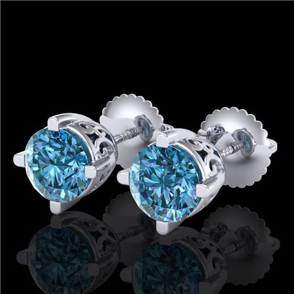 1.5 ctw Fancy Intense Blue Diamond Art Deco Earrings 18k White Gold - REF-272H8R