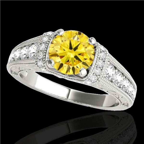 1.5 ctw Certified SI Intense Yellow Diamond Antique Ring 10k White Gold - REF-211M4G