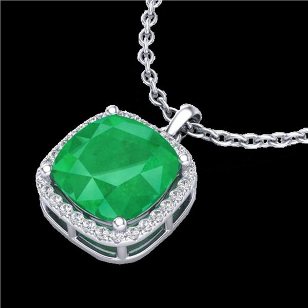 6 ctw Emerald & Micro Pave Halo VS/SI Diamond Necklace 18k White Gold - REF-103X6A