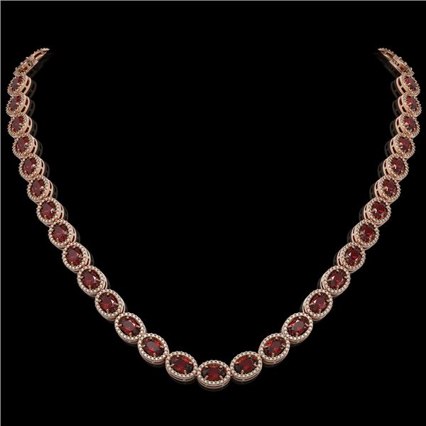 32.82 ctw Garnet & Diamond Micro Pave Halo Necklace 10k Rose Gold - REF-600W2H