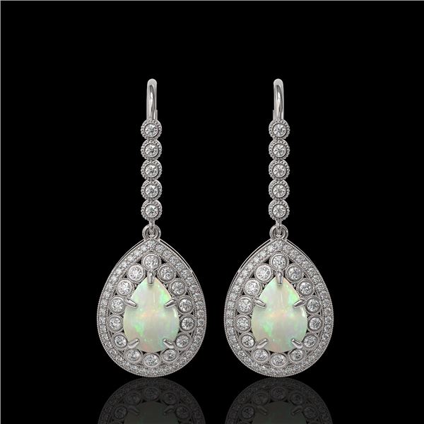 8.29 ctw Certified Opal & Diamond Victorian Earrings 14K White Gold - REF-268N9F