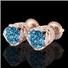 Image 1 : 3 ctw Fancy Intense Blue Diamond Art Deco Earrings 18k Rose Gold - REF-572R8K
