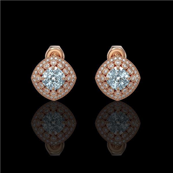 4.39 ctw Aquamarine & Diamond Victorian Earrings 14K Rose Gold - REF-131A8N