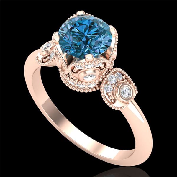 1.75 ctw Fancy Intense Blue Diamond Art Deco Ring 18k Rose Gold - REF-236Y4X