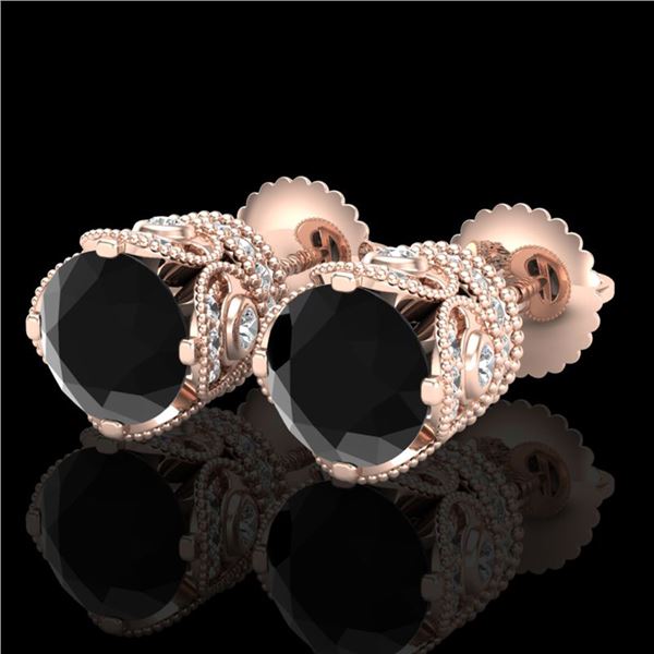 3 ctw Fancy Black Diamond Art Deco Stud Earrings 18k Rose Gold - REF-178N2F