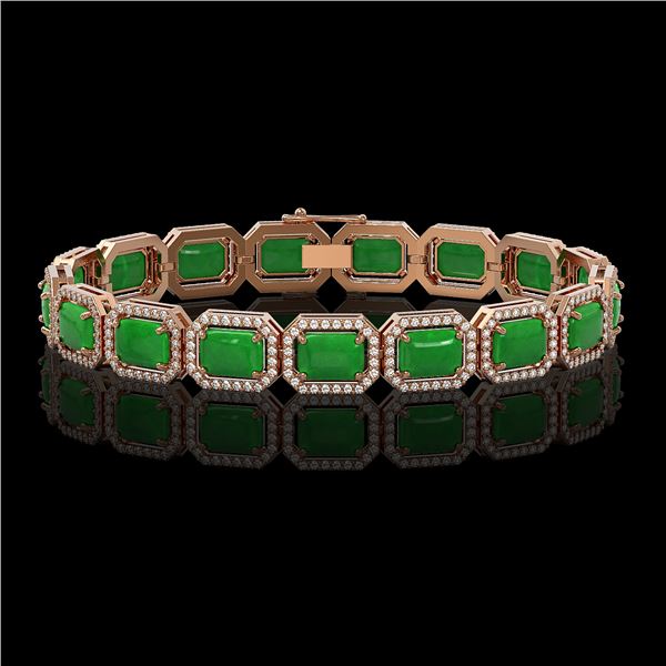 25.36 ctw Jade & Diamond Micro Pave Halo Bracelet 10k Rose Gold - REF-345K5Y