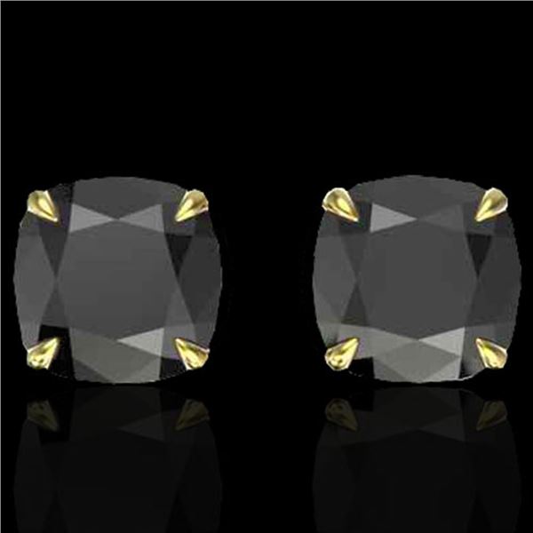 6 ctw Cushion Black Diamond Designer Earrings 18k Yellow Gold - REF-163A6N