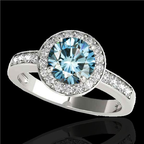 2 ctw SI Certified Blue Diamond Solitaire Halo Ring 10k White Gold - REF-225W2H