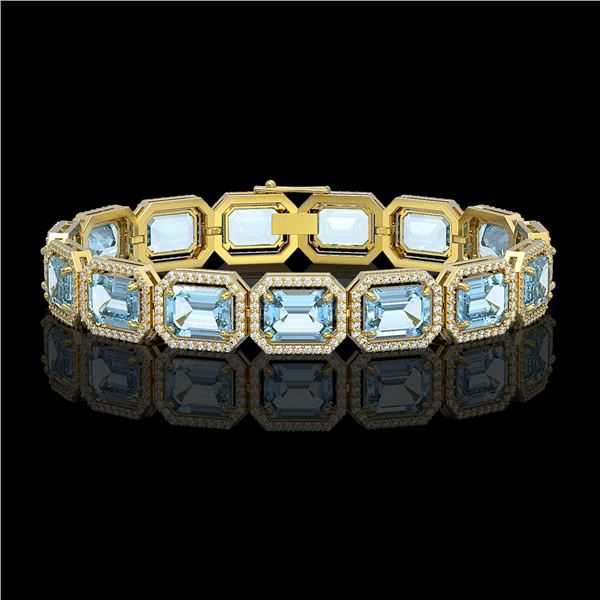 36.81 ctw Aquamarine & Diamond Micro Pave Halo Bracelet 10k Yellow Gold - REF-600R4K