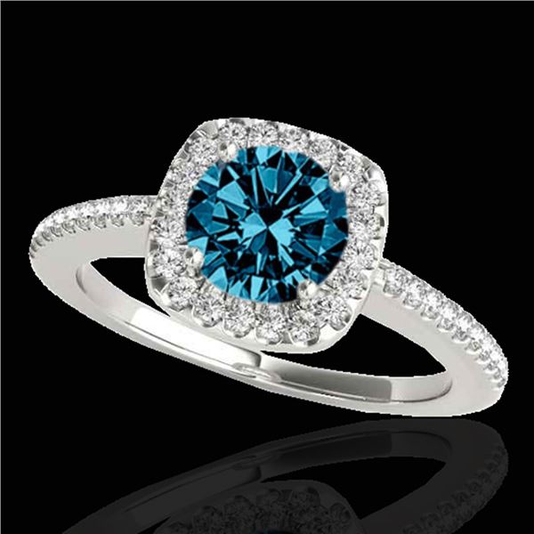 1.25 ctw SI Certified Fancy Blue Diamond Halo Ring 10k White Gold - REF-150N2F