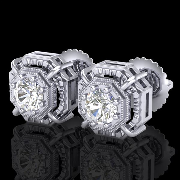 1.11 ctw VS/SI Diamond Solitaire Art Deco Stud Earrings 18k White Gold - REF-254W5H