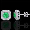 Image 2 : 2.16 ctw Emerald & Micro VS/SI Diamond Earrings Halo 18k White Gold - REF-105N6F