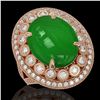 Image 1 : 9.27 ctw Jade & Diamond Victorian Ring 14K Rose Gold - REF-245Y5X