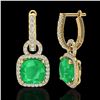 Image 2 : 6 ctw Emerald & Micro Pave VS/SI Diamond Earrings 18k Yellow Gold - REF-125F5M