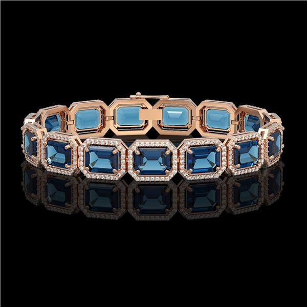 35.61 ctw London Topaz & Diamond Micro Pave Halo Bracelet 10k Rose Gold - REF-337W3H