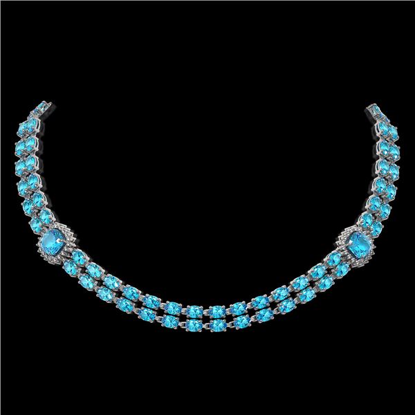 38.95 ctw Swiss Topaz & Diamond Necklace 14K White Gold - REF-527M3G