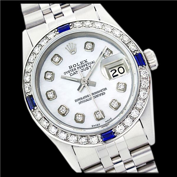 Rolex Men's Stainless Steel, QuickSet, Diam Dial & Diam/Sapphire Bezel