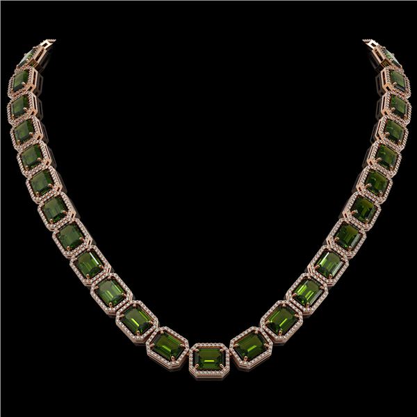 80.65 ctw Tourmaline & Diamond Micro Pave Halo Necklace 10k Rose Gold - REF-1163W6H