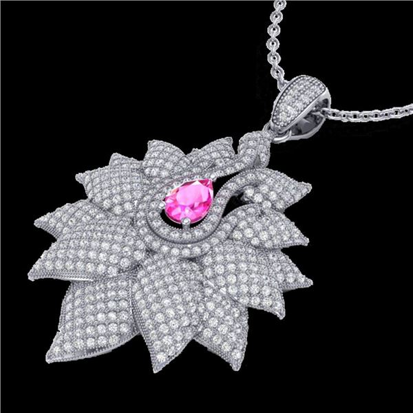 3 ctw Pink Sapphire & Micro Pave VS/SI Diamond Necklace 18k White Gold - REF-290G9W