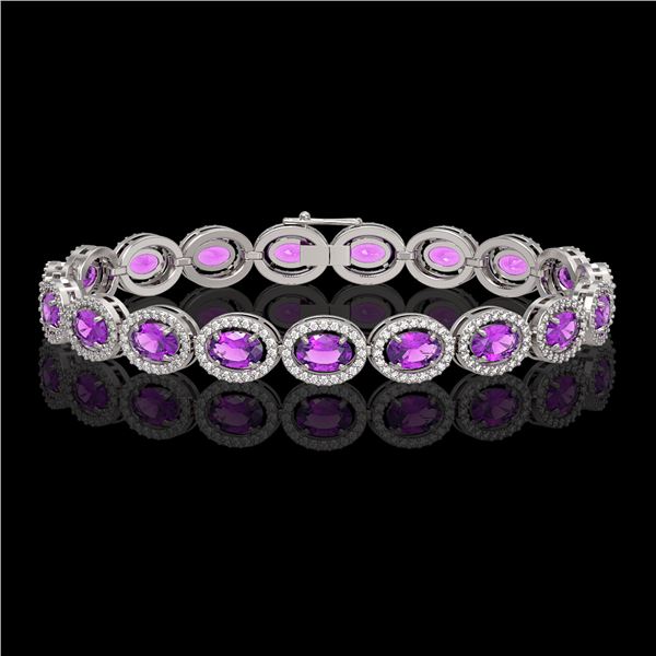 13.11 ctw Amethyst & Diamond Micro Pave Halo Bracelet 10k White Gold - REF-263N6F