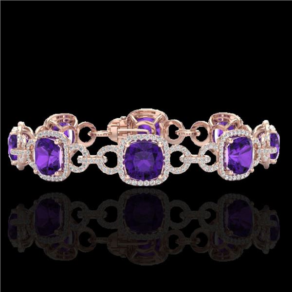 30 ctw Amethyst & Micro VS/SI Diamond Bracelet 14k Rose Gold - REF-368H9R
