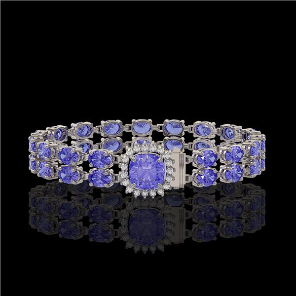 16.96 ctw Tanzanite & Diamond Bracelet 14K White Gold - REF-245X5A
