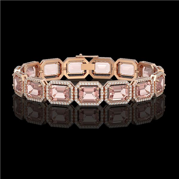 37.11 ctw Morganite & Diamond Micro Pave Halo Bracelet 10k Rose Gold - REF-787K3Y