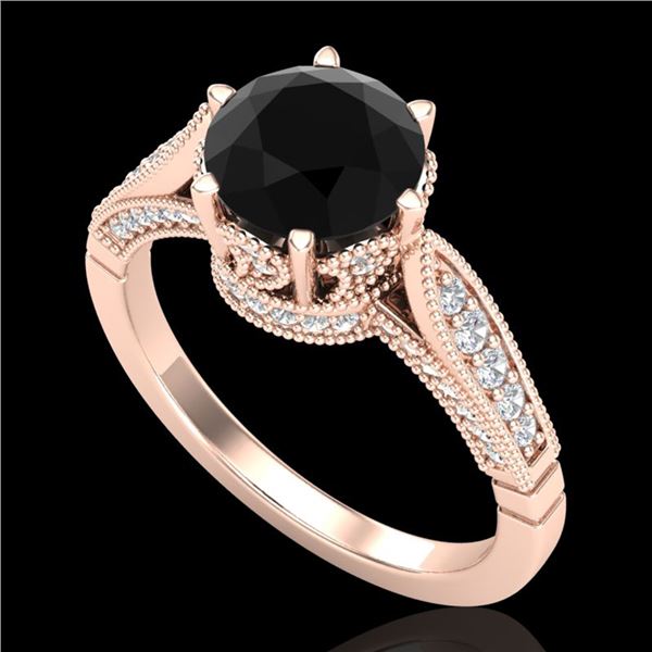 2.2 ctw Fancy Black Diamond Engagment Art Deco Ring 18k Rose Gold - REF-141H8R