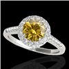 Image 1 : 2 ctw Certified SI/I Fancy Intense Yellow Diamond Halo Ring 10k White Gold - REF-354K5Y