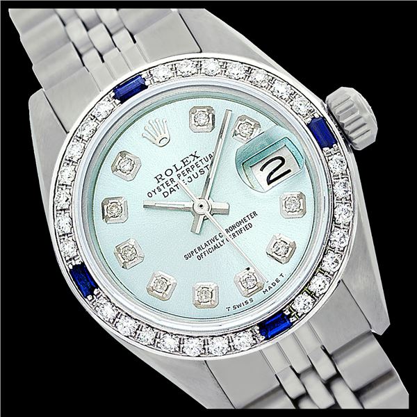 Rolex Men's Stainless Steel, QuickSet, Diam Dial & Diam/Sapphire Bezel