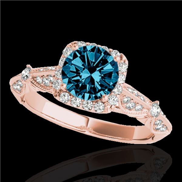 1.36 ctw SI Certified Fancy Blue Diamond Halo Ring 10k Rose Gold - REF-129M5G