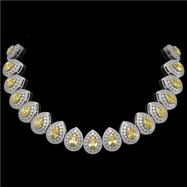 103.62 ctw Canary Citrine & Diamond Victorian Necklace 14K White Gold - REF-3002X4A
