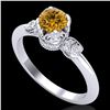 Image 1 : 1 ctw Intense Fancy Yellow Diamond Art Deco Ring 18k White Gold - REF-134K5Y