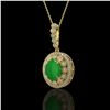 Image 1 : 5.51 ctw Jade & Diamond Victorian Necklace 14K Yellow Gold - REF-156G8W