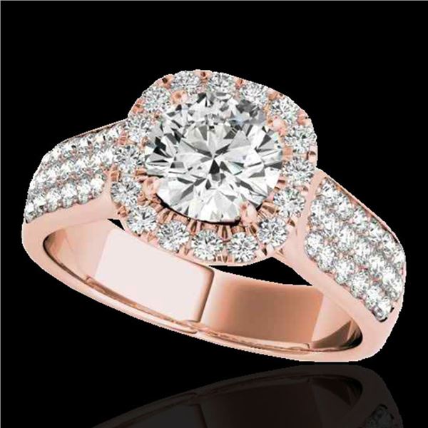 1.8 ctw Certified Diamond Solitaire Halo Ring 10k Rose Gold - REF-193K6Y