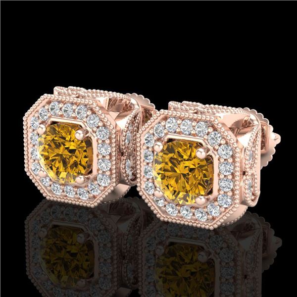 2.75 ctw Intense Fancy Yellow Diamond Art Deco Earrings 18k Rose Gold - REF-290M9G