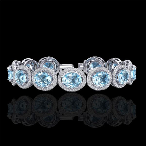 30 ctw Sky Blue Topaz & Micro Pave VS/SI Diamond Bracelet 10k White Gold - REF-360H2R