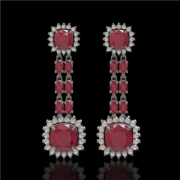 19.88 ctw Ruby & Diamond Earrings 14K White Gold - REF-336X4A