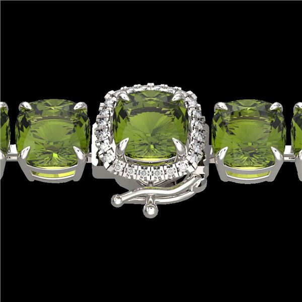 40 ctw Green Tourmaline & Micro VS/SI Diamond Bracelet 14k White Gold - REF-404N4F