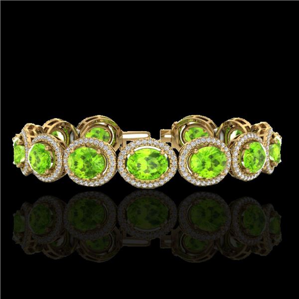 27 ctw Peridot & Micro Pave VS/SI Diamond Bracelet 10k Yellow Gold - REF-409Y3X