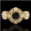 Image 2 : 1.51 ctw Fancy Black Diamond Art Deco 3 Stone Ring 18k Yellow Gold - REF-174F5M
