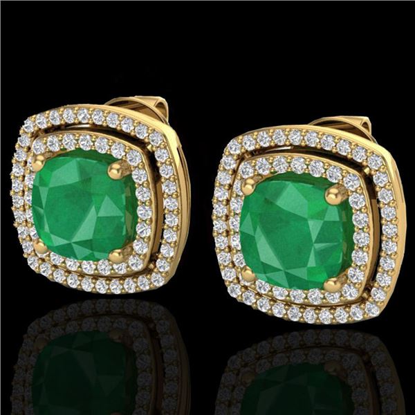 4.95 ctw Emerald & Micro Pave VS/SI Diamond Earrings 18k Yellow Gold - REF-116X4A