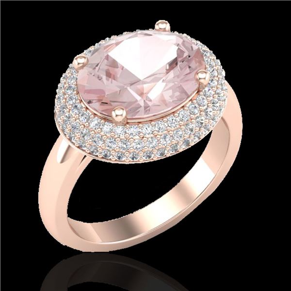 4.50 ctw Morganite & Micro Pave VS/SI Diamond Ring 14k Rose Gold - REF-155M3G