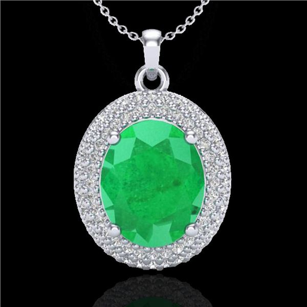 4.50 ctw Emerald & Micro Pave VS/SI Diamond Necklace 18k White Gold - REF-120A9N