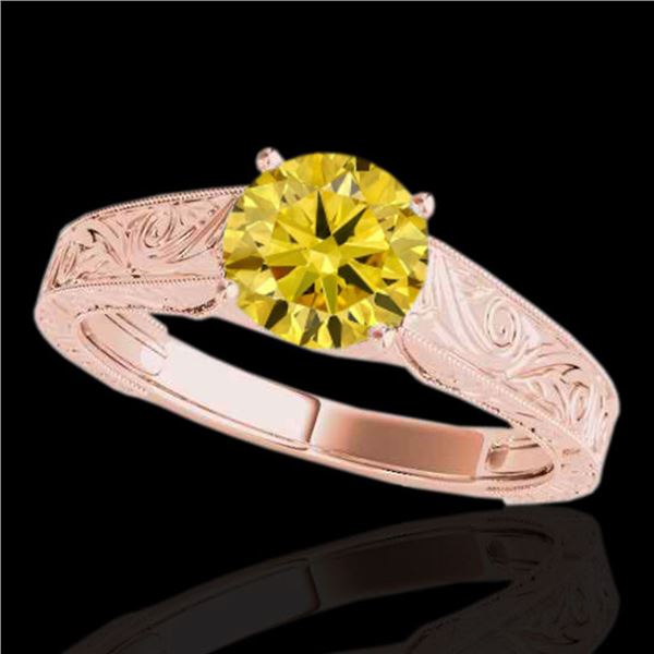 1.5 ctw SI/I Fancy Intense Yellow Diamond Antique Ring 10k Rose Gold - REF-286R4K